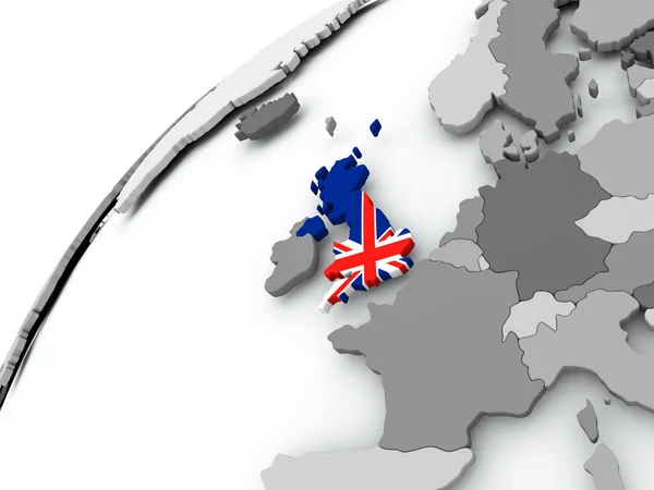 Vlajka Spojeného království na šedý glóbus — Stock fotografie
