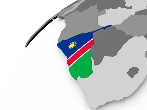 Namibia-Flagge auf grauem Globus — Stockfoto