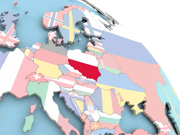 地球上的波兰国旗 — 图库照片