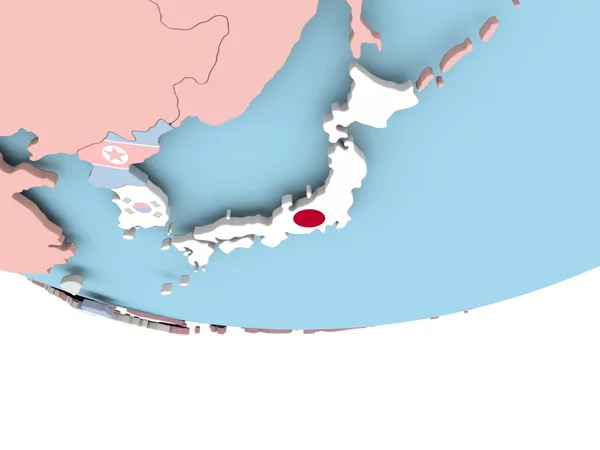 Kaart van Japan met vlag op de wereldbol — Stockfoto