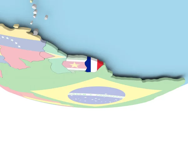 世界のフラグとフランス領ギアナの地図 — ストック写真