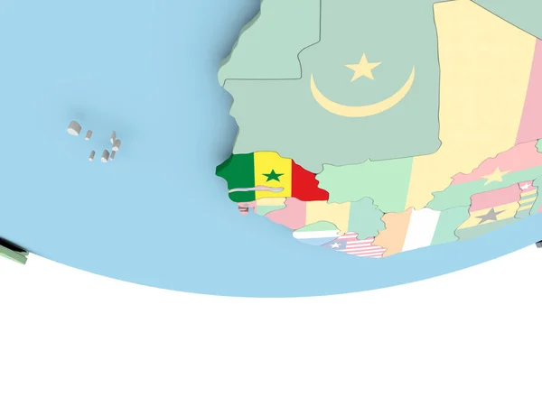 Map of Senegal with flag on globe — Stock Photo, Image