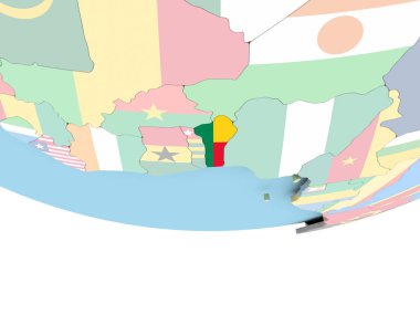 Benin Haritası dünya üzerinde bayrak ile