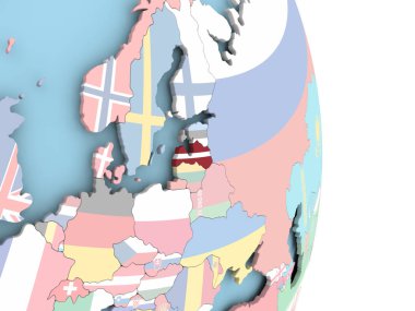 Dünya üzerinde bayrak ile Letonya