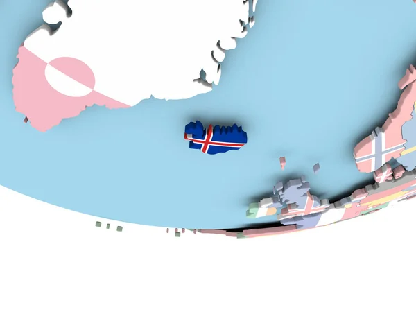 Χάρτης Ισλανδίας με σημαία στον κόσμο — Φωτογραφία Αρχείου