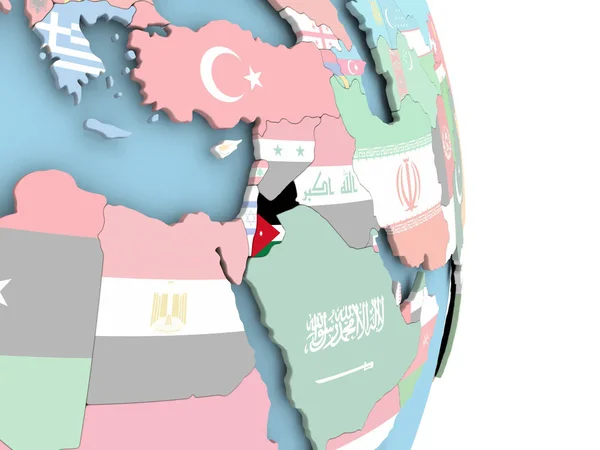 Jordan with flag on globe — Stock Photo, Image