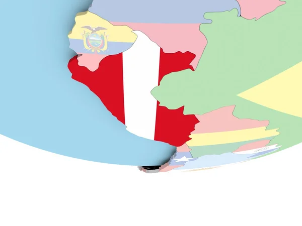 Peru Haritası dünya üzerinde bayrak ile — Stok fotoğraf
