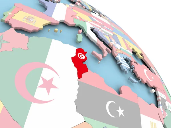 Flagge der Tunisen auf dem Globus — Stockfoto