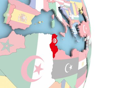 Tunus dünya üzerinde bayrak ile