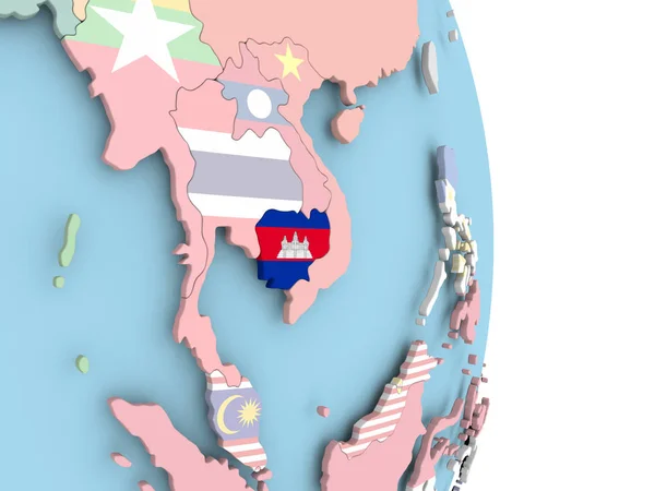 Camboya con bandera en el globo — Foto de Stock