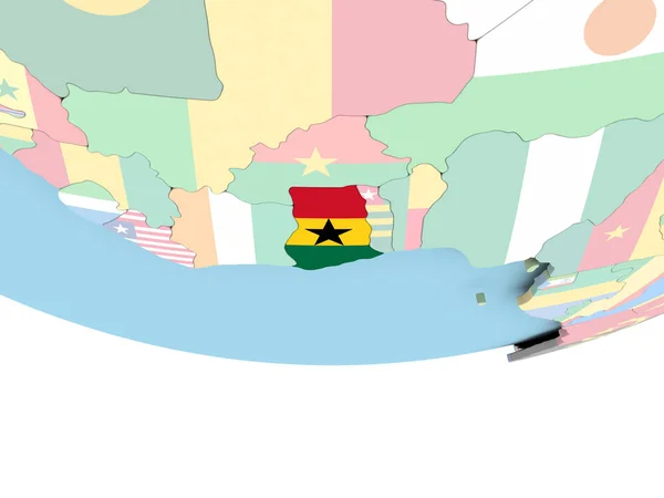 Karta över Ghana med flagga på Globen — Stockfoto