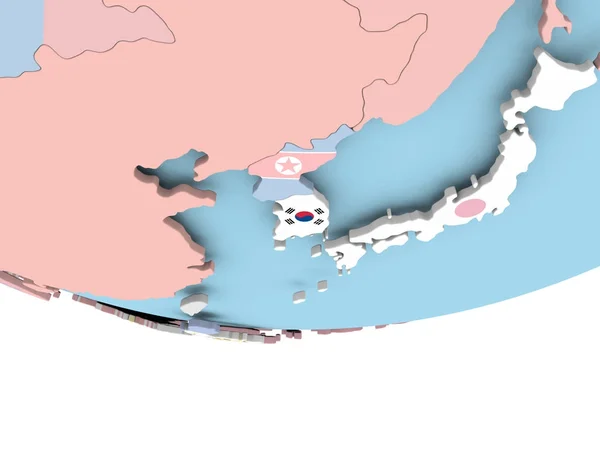 Mapa da Coreia do Sul com bandeira no globo — Fotografia de Stock