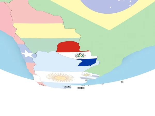 Dünya üzerinde bayrak ile Paraguay Haritası — Stok fotoğraf