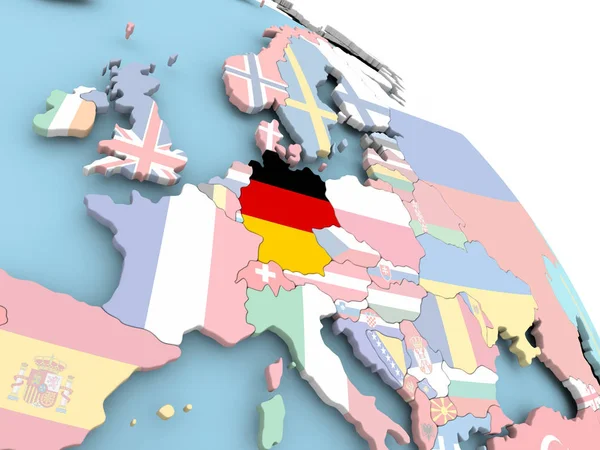 Vlag van Duitsland op wereldbol — Stockfoto