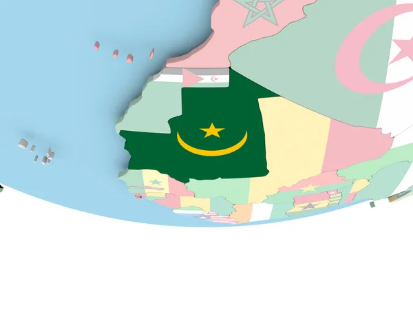 Map of Mauritania with flag on globe — Stock Photo, Image