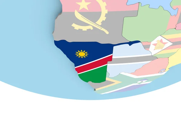Mapa z Namibie s vlajkou na zeměkouli — Stock fotografie