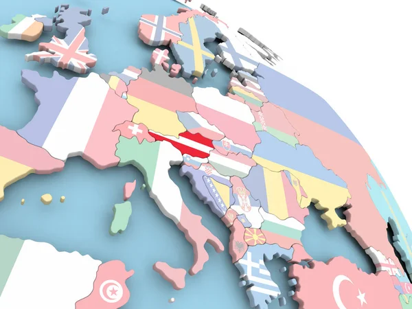 Flagge von Österreich auf Globus — Stockfoto