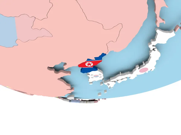 Mapa da Coreia do Norte com bandeira no globo — Fotografia de Stock