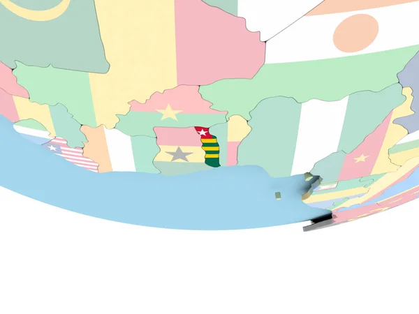 Togo Haritası dünya üzerinde bayrak ile — Stok fotoğraf