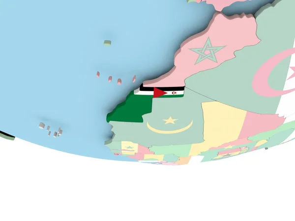 Map of Western Sahara with flag on globe — Stock Photo, Image