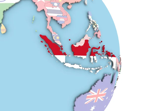 Индонезия с флагом на глобусе — стоковое фото