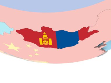 Dünya üzerinde bayrak ile Moğolistan Haritası