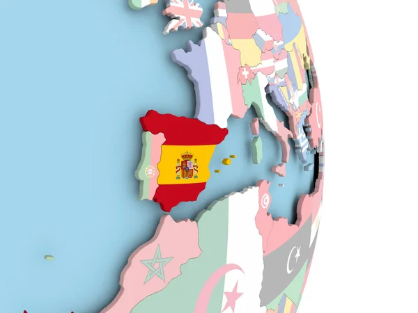 Spanien mit Flagge auf Globus — Stockfoto