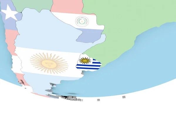 Mapa de Uruguay con bandera en el globo — Foto de Stock