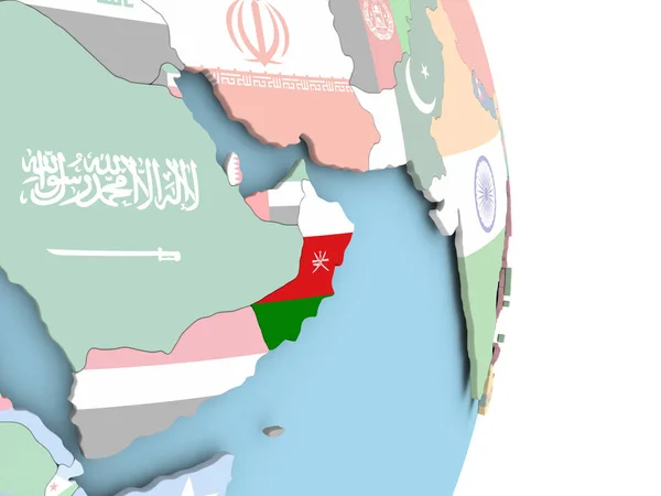 Oman z flagą na całym świecie — Zdjęcie stockowe