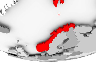 Norveç harita üzerinde gri siyasi dünya