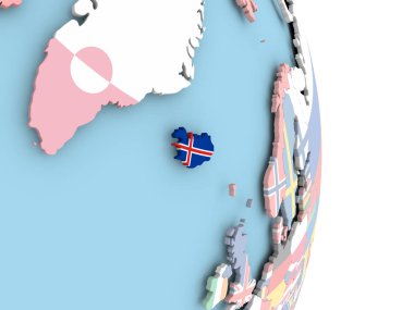 Dünya üzerinde bayrak ile İzlanda