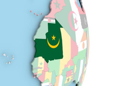 Dünya üzerinde bayrak ile Moritanya