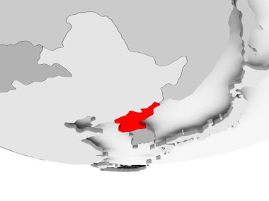 Kuzey Kore Haritası gri siyasi dünya üzerinde