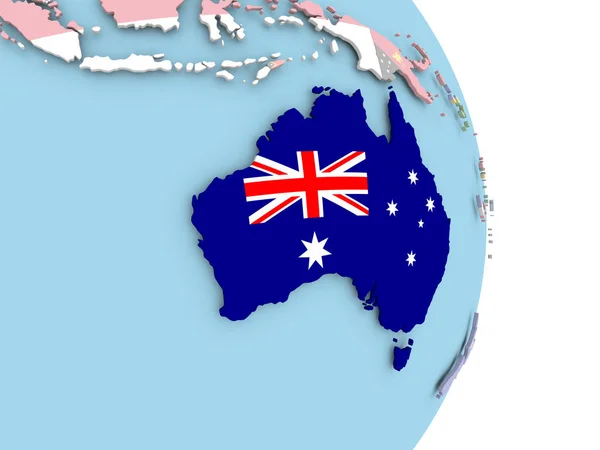 Austrálie s vlajkou na zeměkouli — Stock fotografie