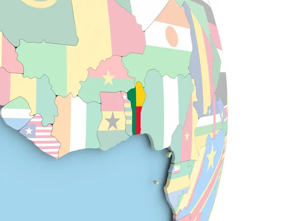 Benin con bandiera sul globo — Foto Stock
