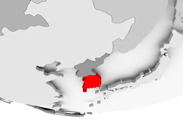 Mapa Jižní Koreje na šedé politické globe — Stock fotografie