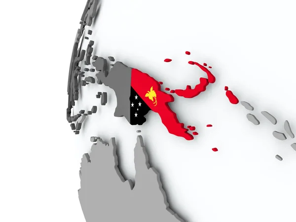 Papua New Guinea on globe with flag — Stock Photo, Image