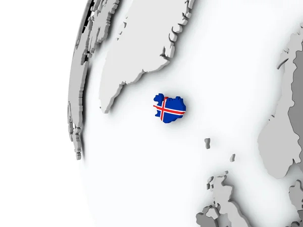 IJsland op wereldbol met vlag — Stockfoto