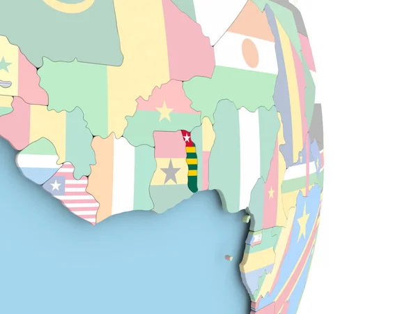 Togo com bandeira no globo — Fotografia de Stock
