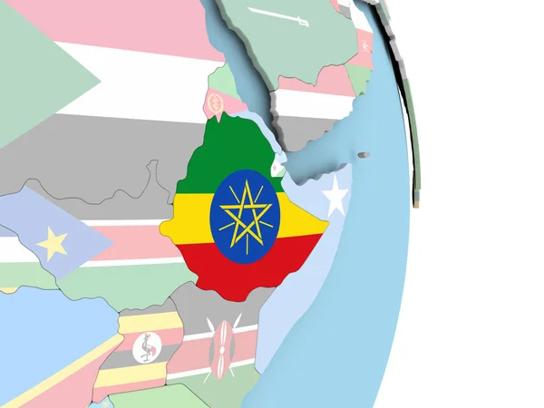 Ethiopië met vlag op de wereldbol — Stockfoto