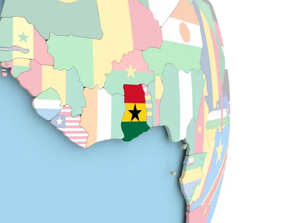 Ghana s vlajkou na zeměkouli — Stock fotografie