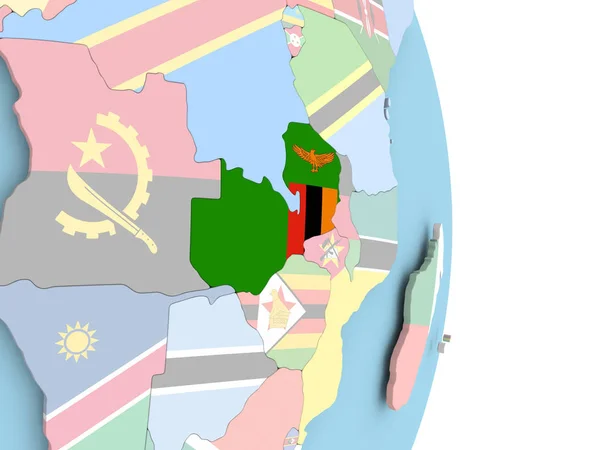 Zambie s vlajkou na zeměkouli — Stock fotografie