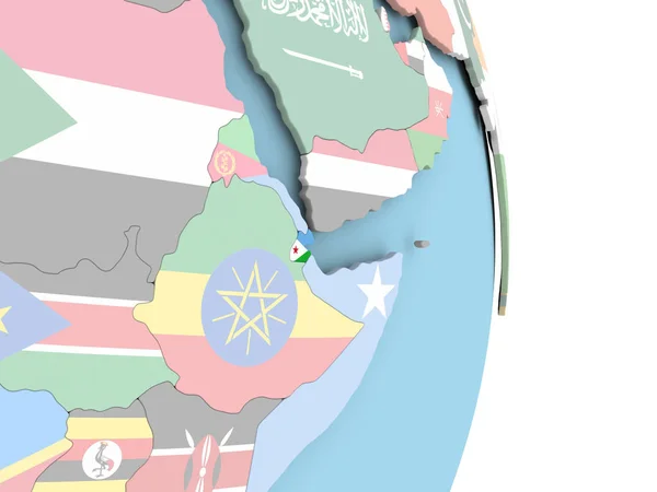 Yibuti con bandera en el globo —  Fotos de Stock