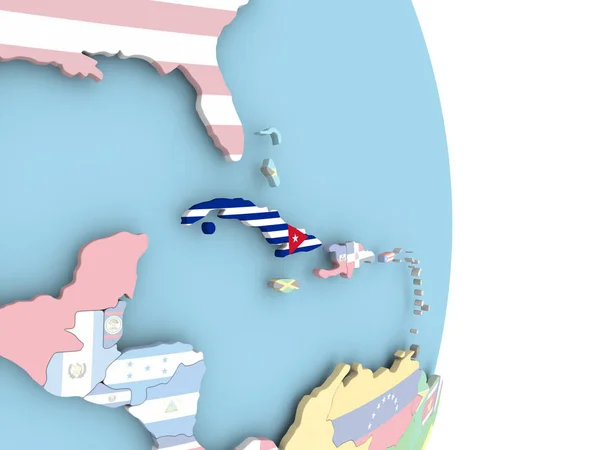 Dünya üzerinde bayrak ile Küba — Stok fotoğraf