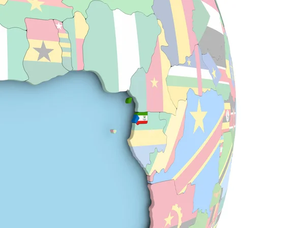 Rovníková Guinea s vlajkou na zeměkouli — Stock fotografie