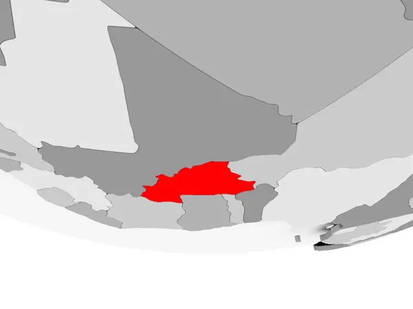 Mappa del Burkina Faso sul globo politico grigio — Foto Stock