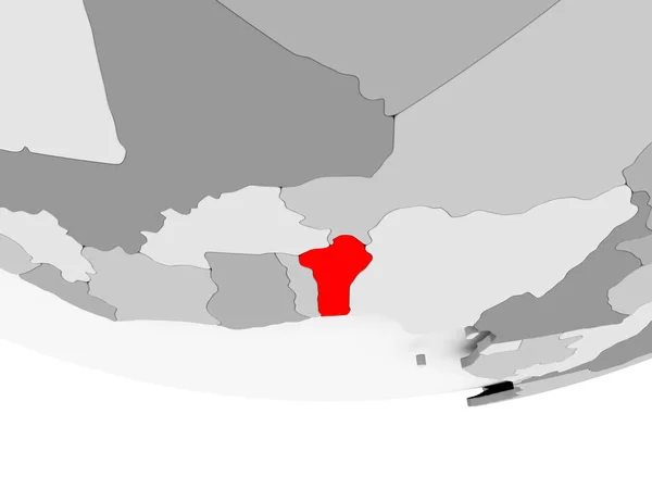 Карта Бенина на сером политическом глобусе — стоковое фото