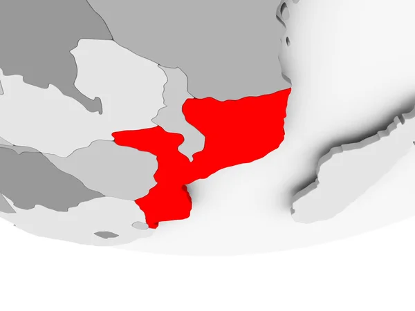 Mapa Mozambiku na szary Globus polityczny — Zdjęcie stockowe