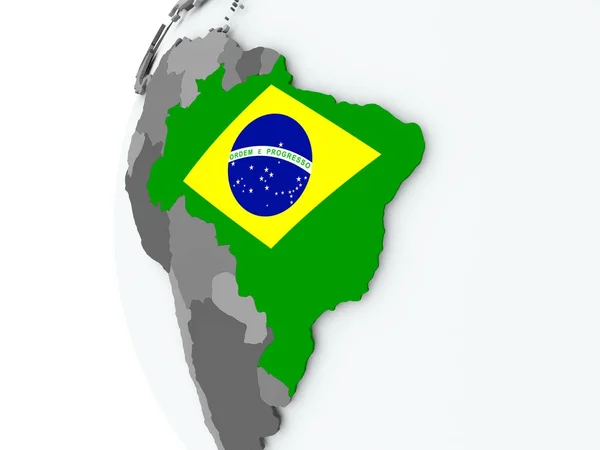 Brazilië op wereldbol met vlag — Stockfoto