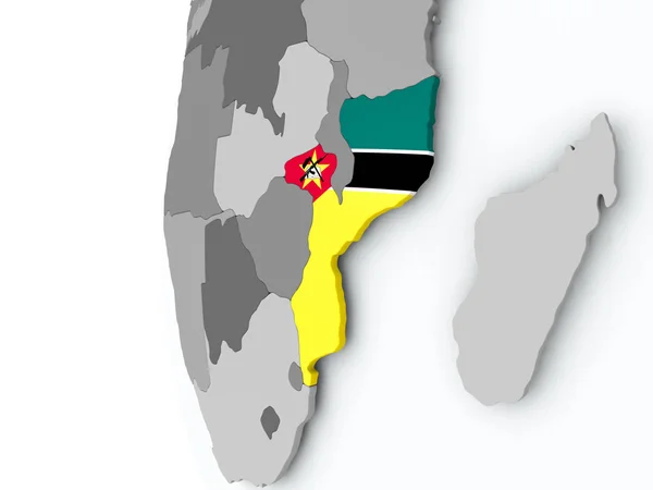 Mozambique sur le globe avec drapeau — Photo